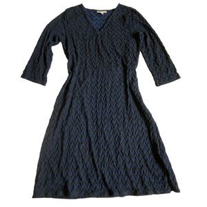 Dana Buchman Shift Textured Dress Women's Size L Black Blue Long Sleeve V-Neck